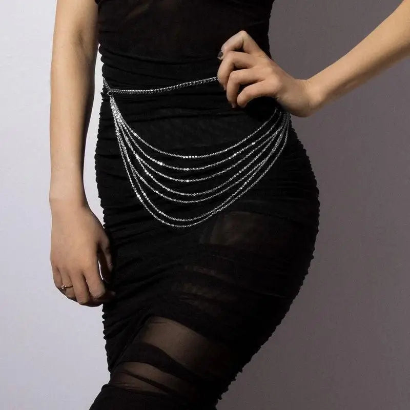 Multi-strand silver body chain belt to enhance personal style and elegance