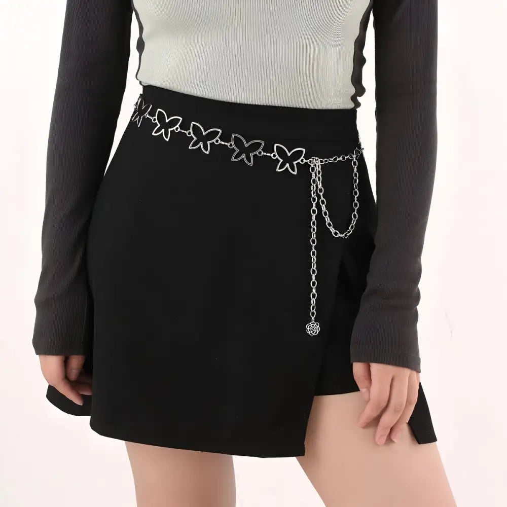Elegant gold and silver butterfly chain belt for women’s fashion and stylish women’s chain accessories