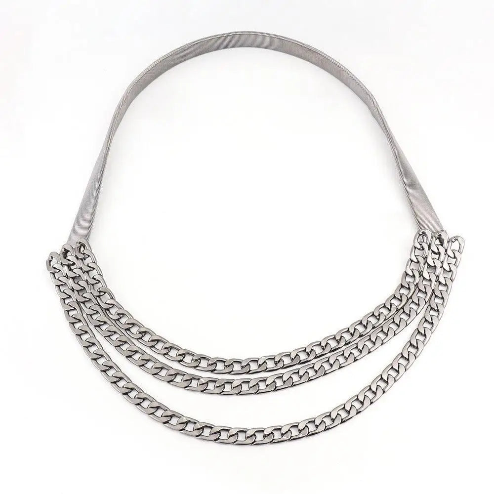 Silver chain belt with fabric strap, ideal for women’s chain belts and psicesia women’s chain fashion