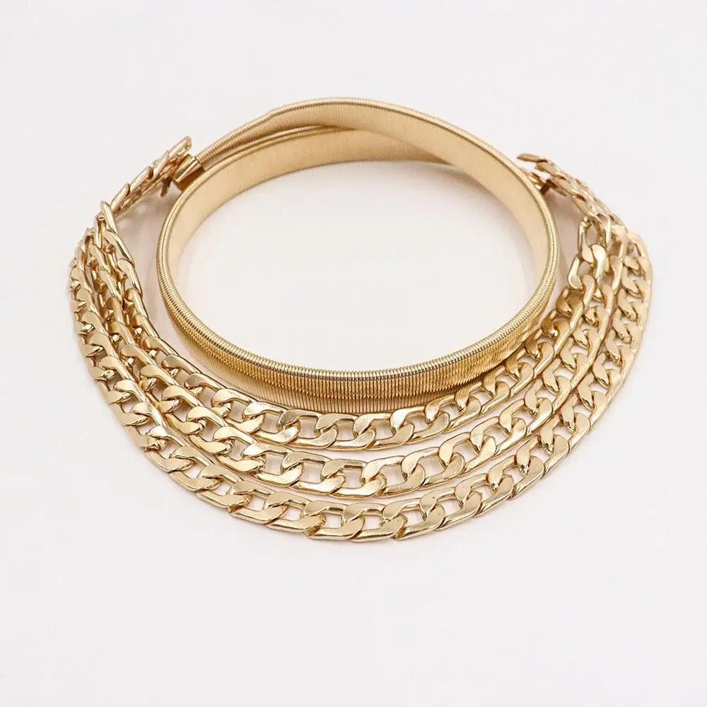 Gold-toned chain belt with elastic design for women, stylish women’s chain accessory