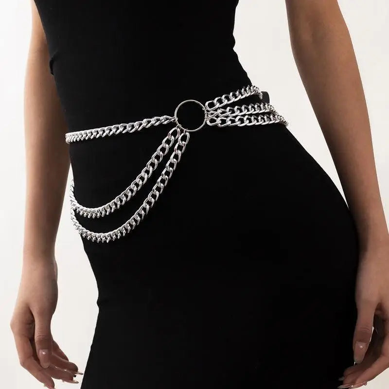 Silver and gold-toned layered women’s chain belt for Sadestris women