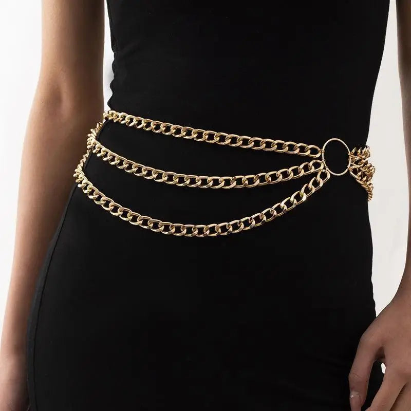 Gold-toned layered chain belt for Sadestris women’s chain belt accessory fashion