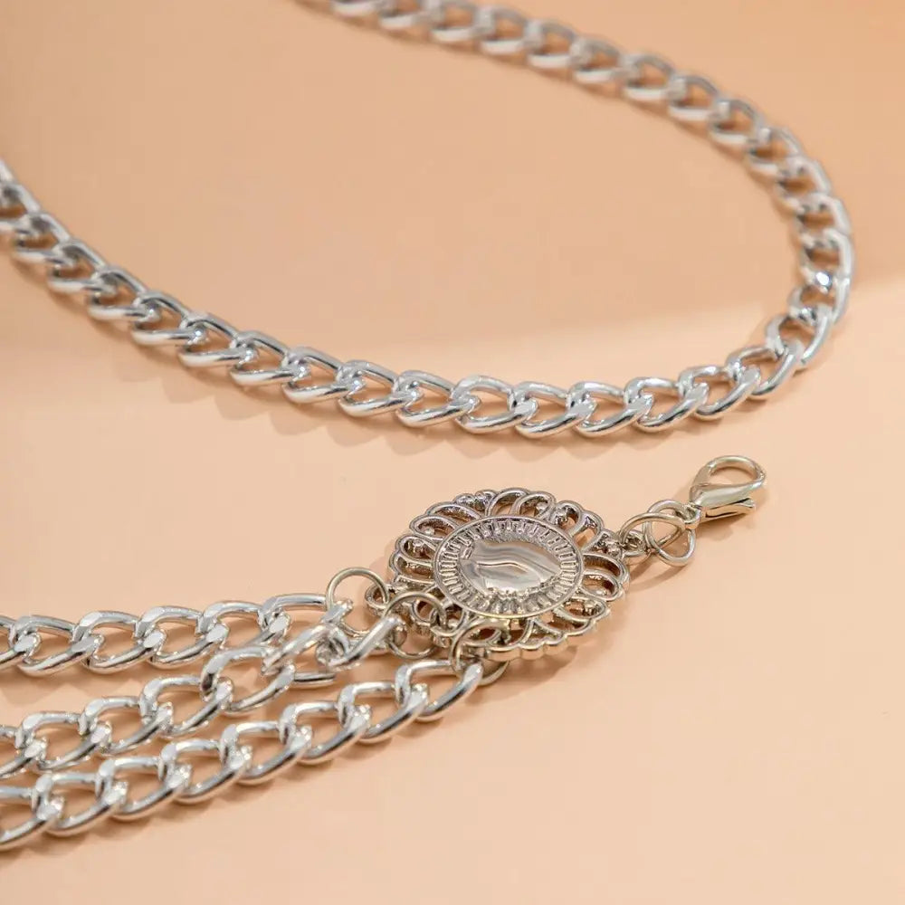 Silver chain belt with decorative medallion from Gold and Silver Chain Belts collection