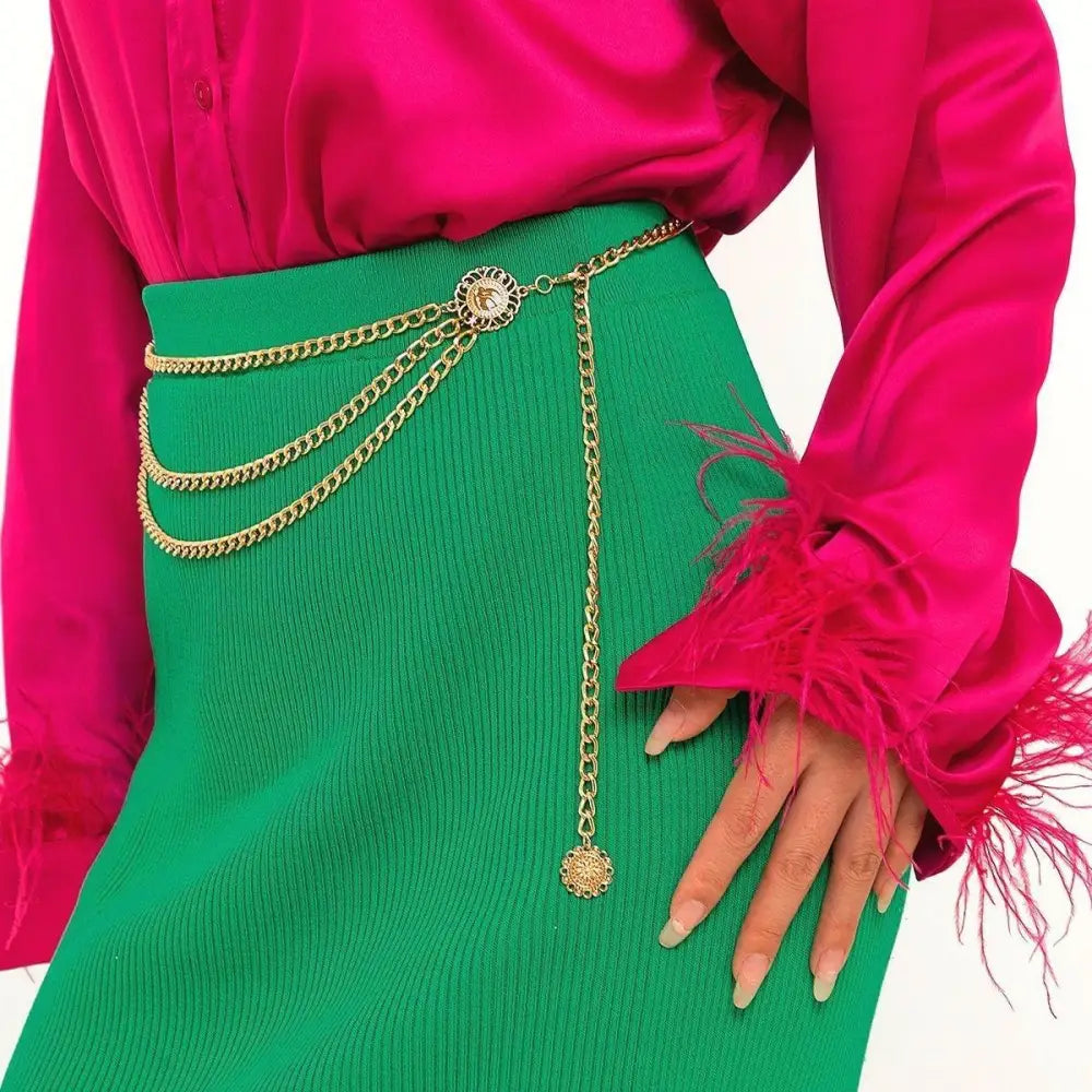 Gold chain belt with layered strands, detailed in Gold and Silver Chain Belts collection