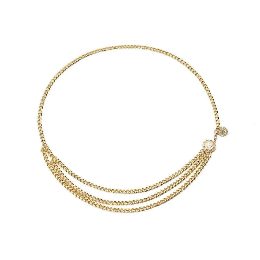 Gold-toned chain belt with dangling strands from Gold and Silver Chain Belts collection