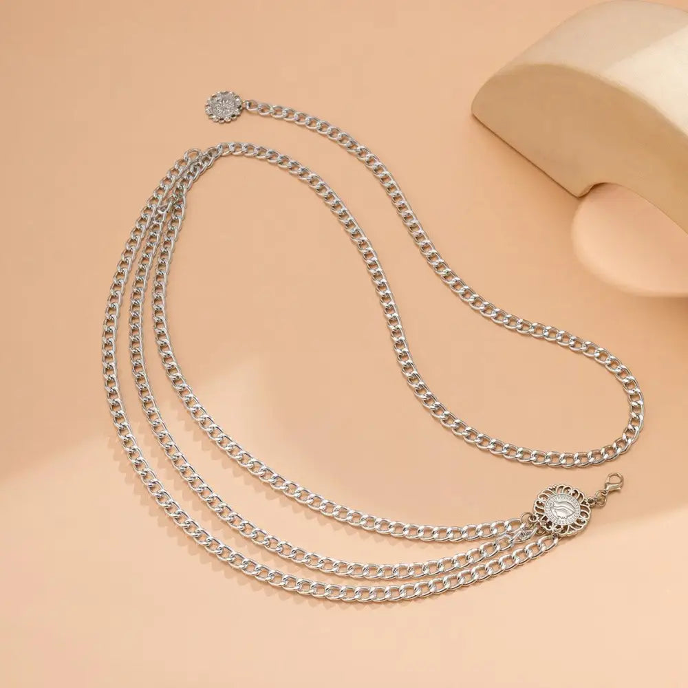 Silver chain belt with decorative medallions from Gold and Silver Chain Belts collection