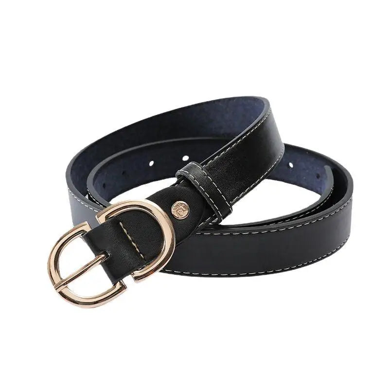 Black leather belt with polished gold buckle for stylish formal wear