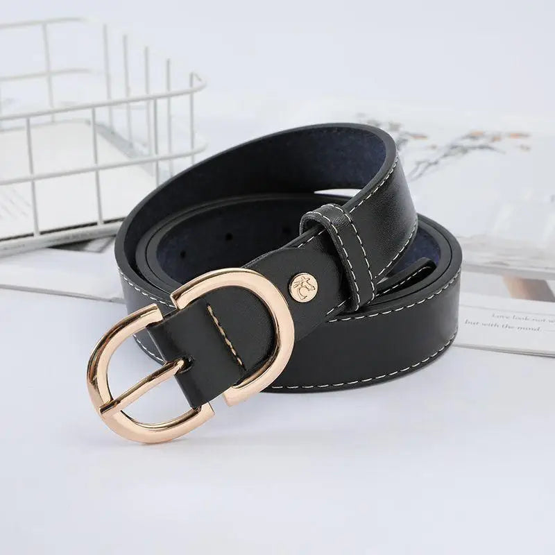 Black leather belt with gold buckle displayed in the product Black Leather Belt with Gold Buckle