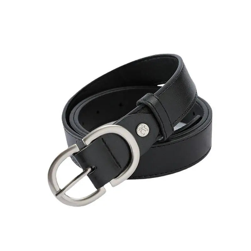 Jaellyn Belt with Silver Double-Circle Buckle in Black Leather, stylish and durable belt