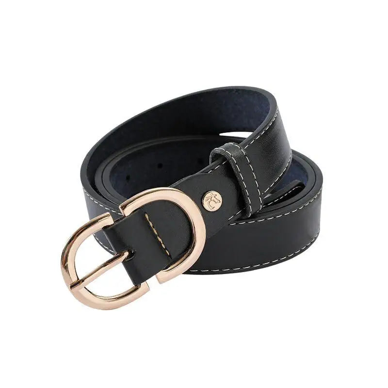 Black leather belt with a gold buckle displayed in the Black Leather Belt with Gold Buckle product image
