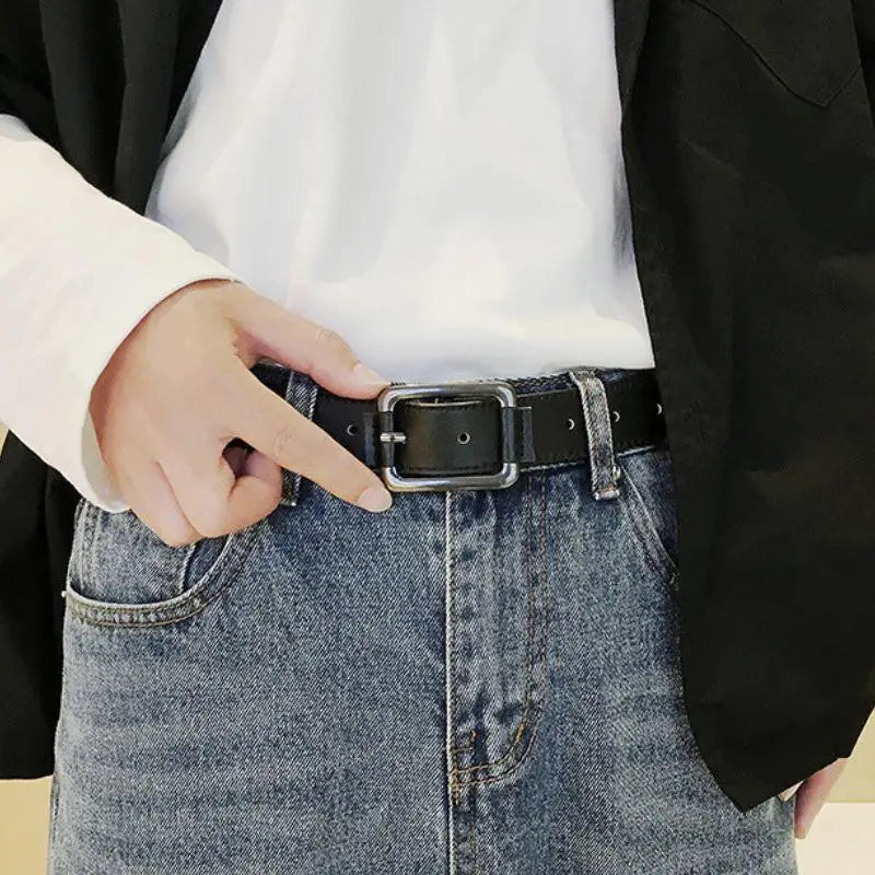 Black leather belt with a silver square metal buckle from Leather Belts with Square Metal Buckles