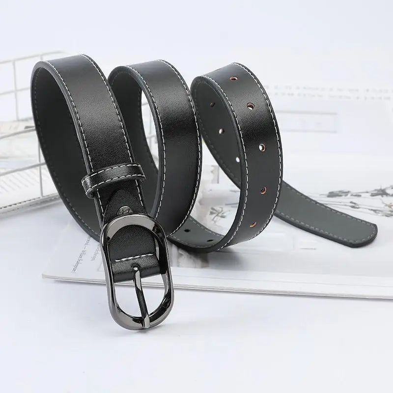 Black leather belt with a silver buckle displayed in the product Black Leather Belt with Silver Buckle