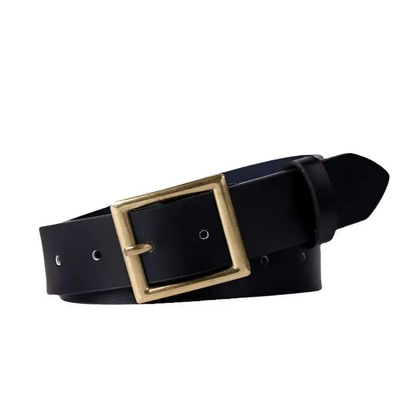 Daphne Belt Black Leather Belt with Square Gold Buckle for Men product image