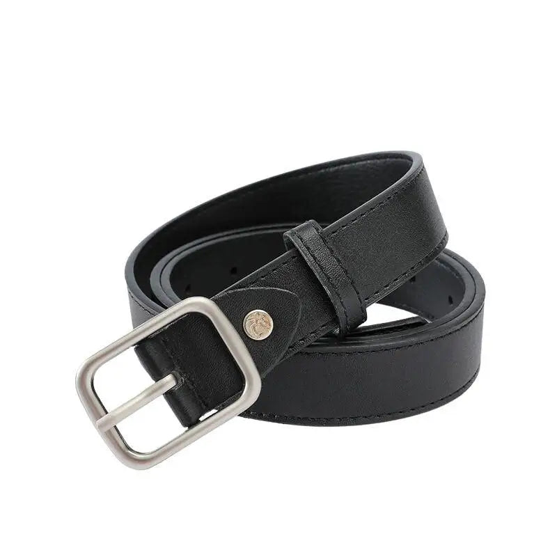 Elsa Faux Vegan Belt with Silver Buckle, black leather faux vegan belt for elegant style