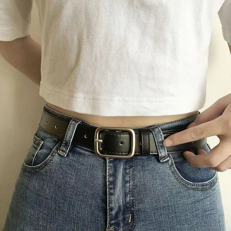 Elsa Faux Vegan Belt with Silver Buckle showcasing elegant black leather style