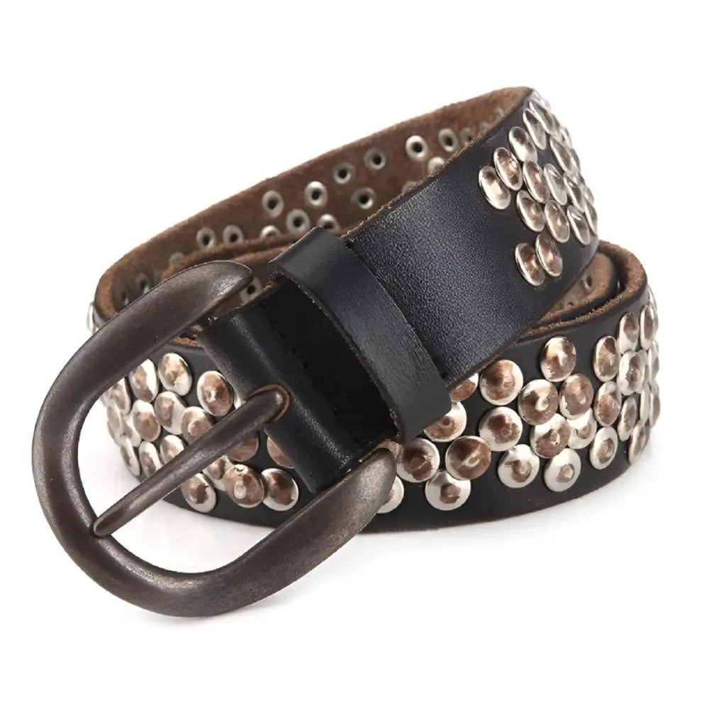 Andrea Belt black studded leather belt for women or men displayed in the image