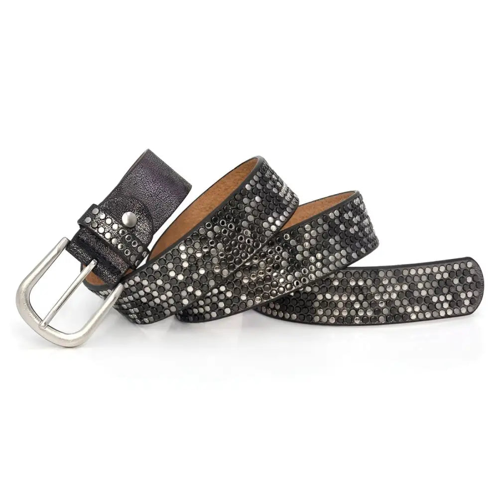 Black leather studded belt with silver studs from Eirina Women’s Studded Belt Collection