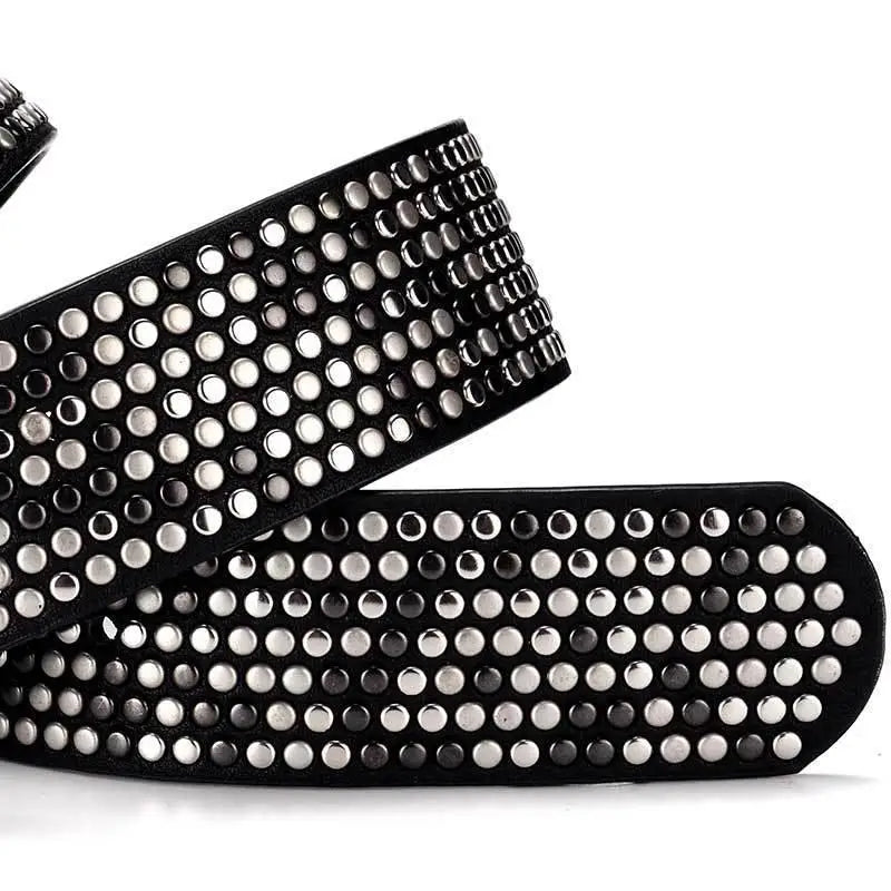 Eirina Women’s Studded Belt Collection with Rhinestone Accents featuring a black studded belt