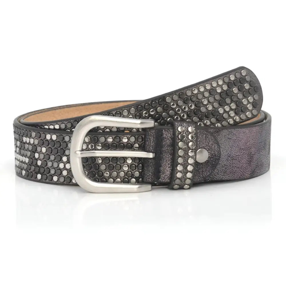 Eirina Women’s Studded Belt with Rhinestone Accents and Silver Buckle