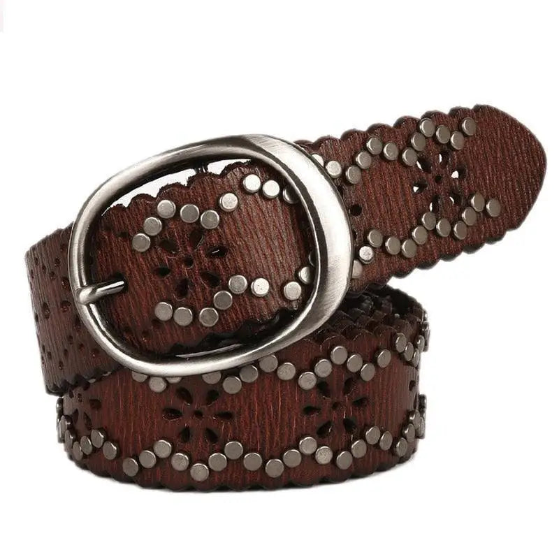 Elmyra Belt with Silver Studs and Scalloped Edges in Black and Brown for stylish fashion