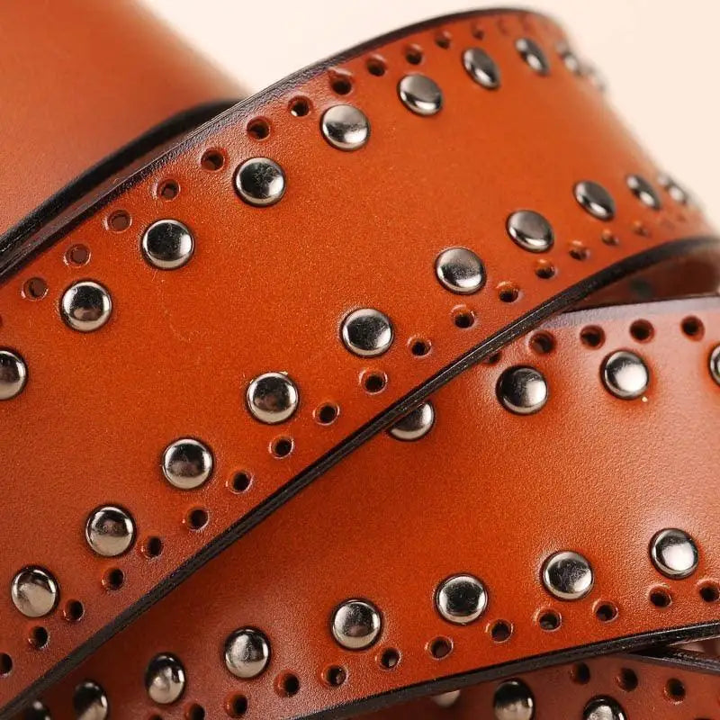 Genuine leather belt with metal buckle and silver studs for stylish men’s fashion