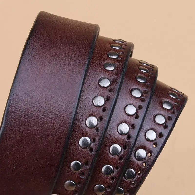 Genuine leather belt with silver studs and metal buckle from GENUINE LEATHER BELTS collection