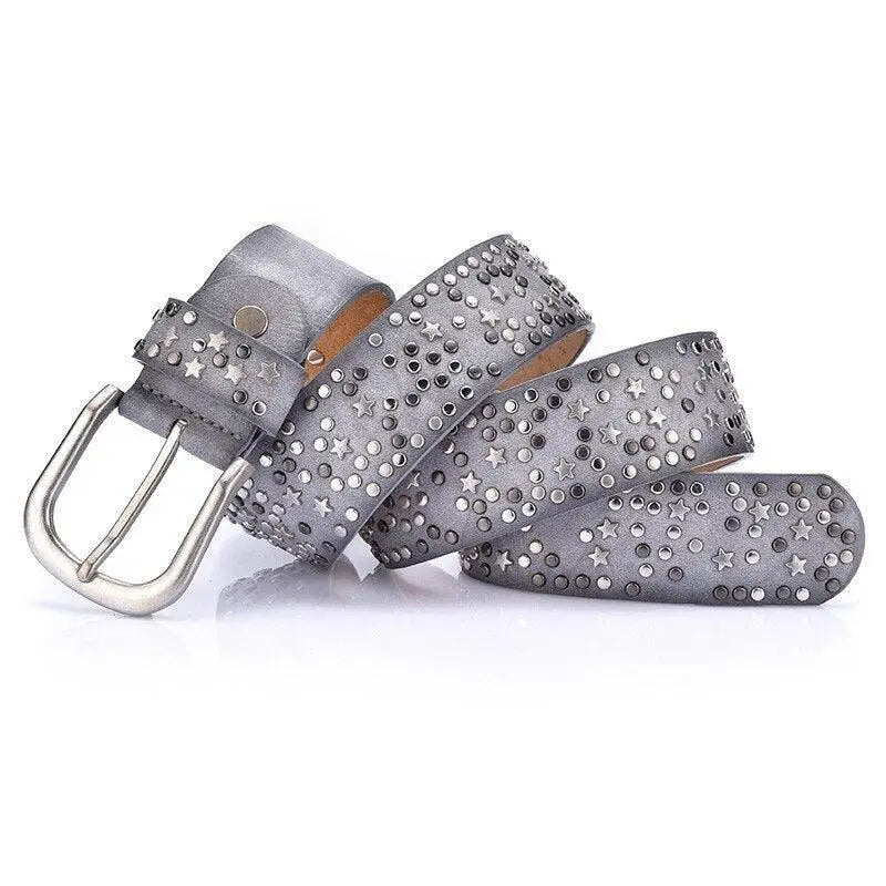 Gray Verrona studded belt with silver buckle from the Verrona Studded Belt Collection