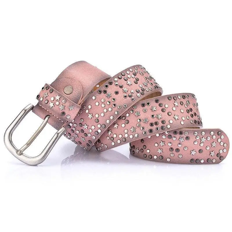 Pink verrona studded belt with silver buckle from the Verrona Studded Belt Collection
