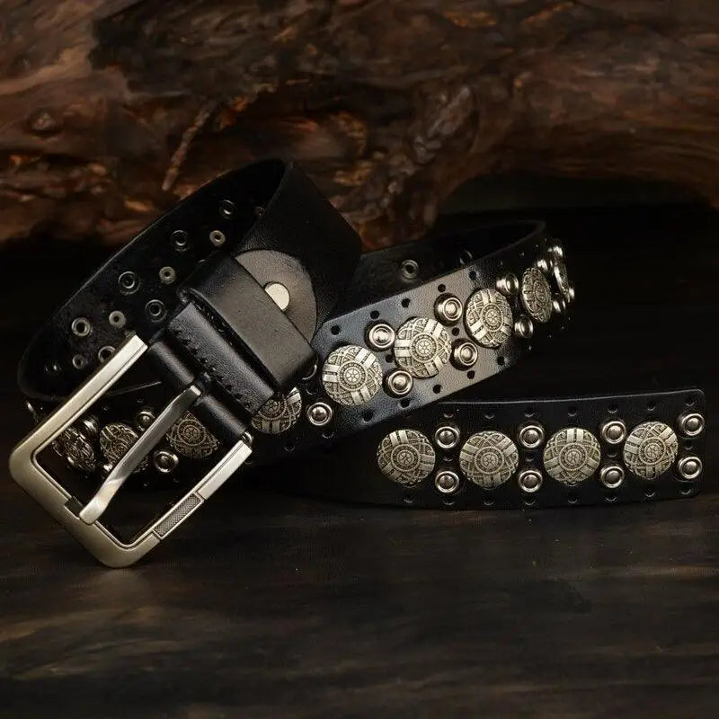 Ciradyl Belt Studded Black Leather with Silver Buckle, stylish and durable accessory