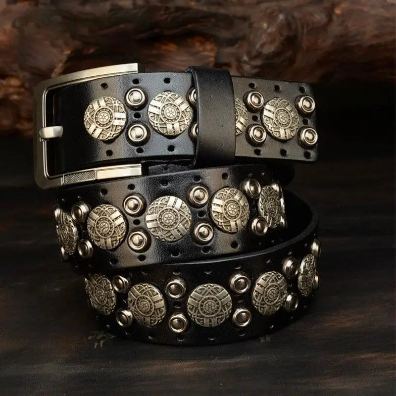 Ciradyl Belt Studded Black Leather with Silver Buckle and Silver Studs