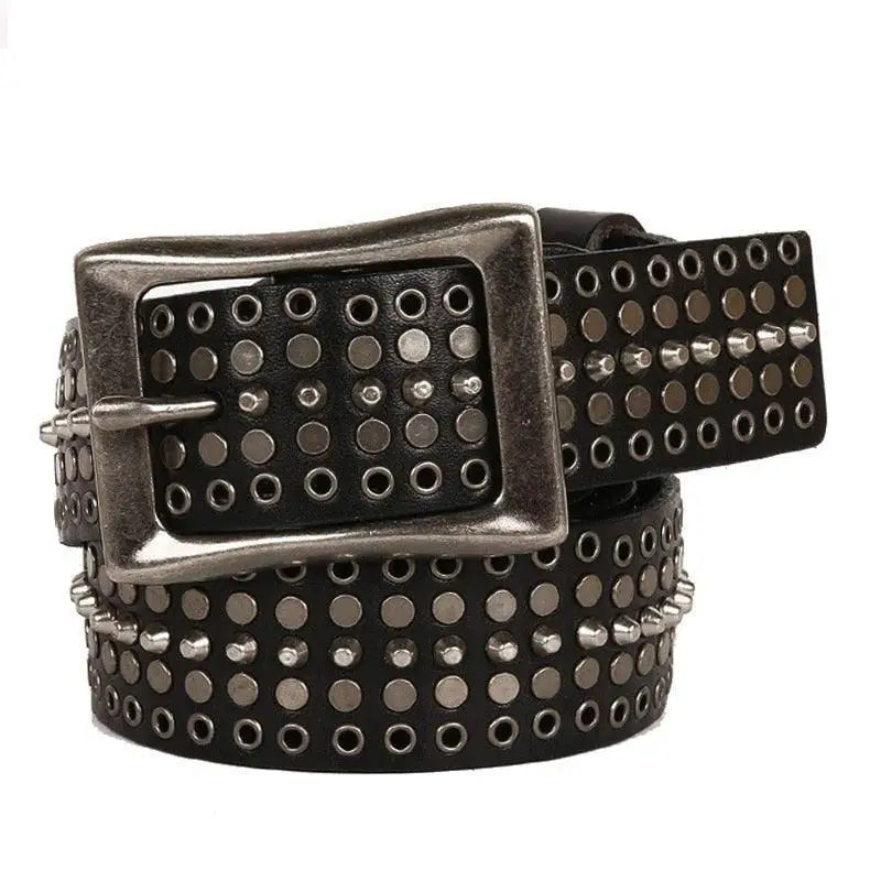 Black studded leather belt made from genuine leather for a stylish and durable look