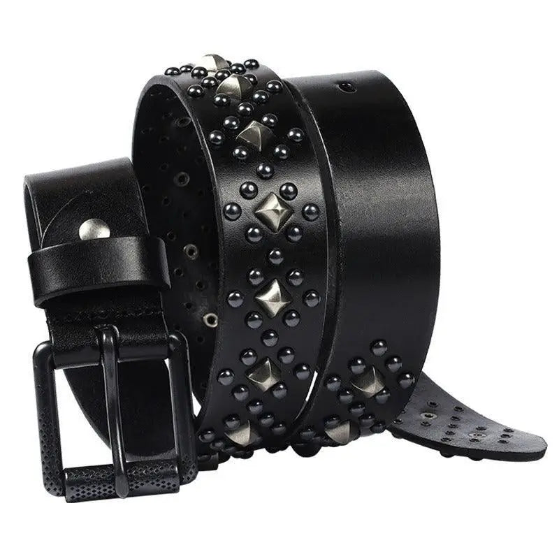 Kloeada studded belt in black leather, stylish accessory from Kloeada Studded Belt Collection