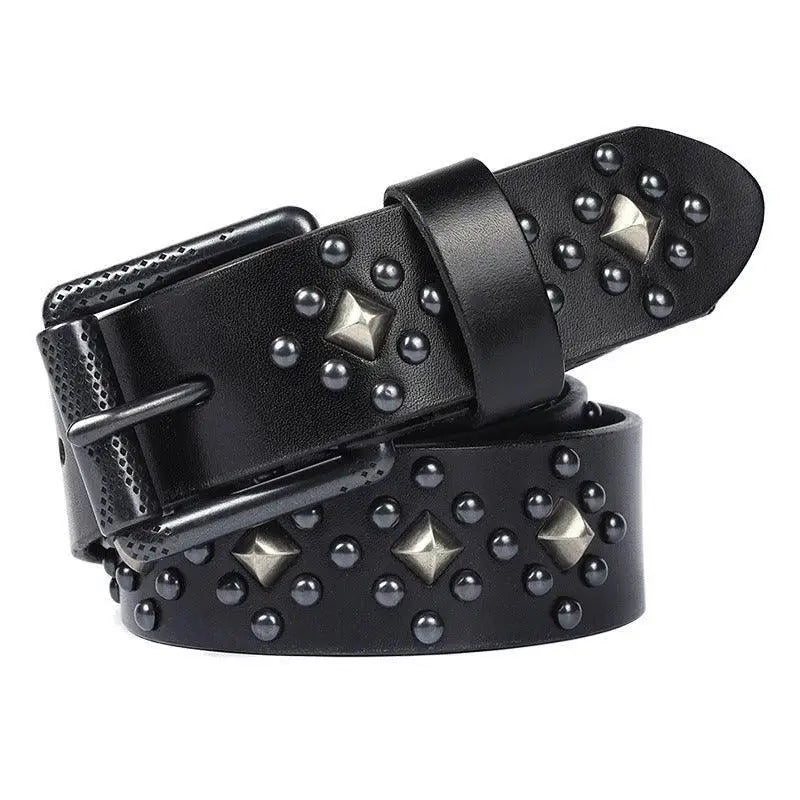 Kloead a Studded Belt Collection in Black Leather showcasing a stylish black studded leather belt