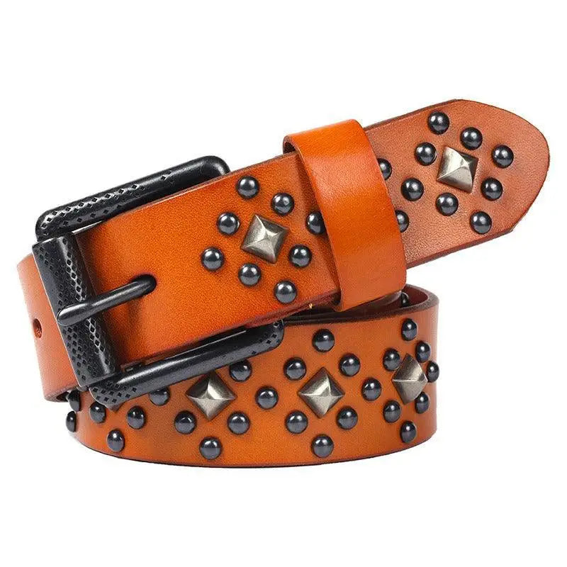 Orange Leather Belt with Metal Studs from Kloeada Studded Belt Collection in Black Leather