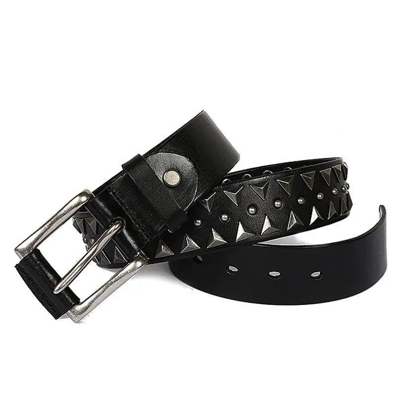 Black leather Sylmare Studded Belt featuring metal studs for stylish wear