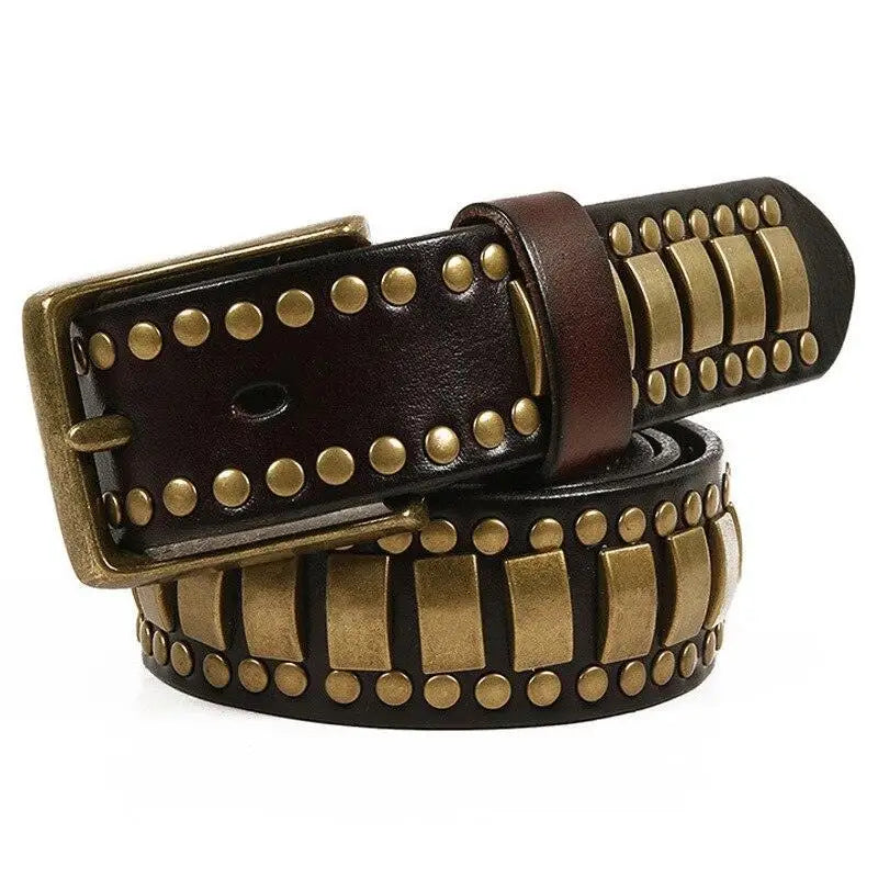 Ynaselle Genuine Leather Wristbands with Brass Studs and Plates for stylish wear