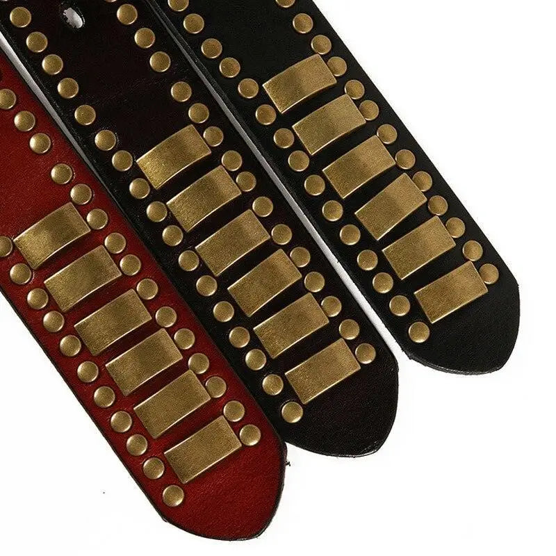 Ynaselle model genuine leather wristbands with metal studs and plates for stylish attire