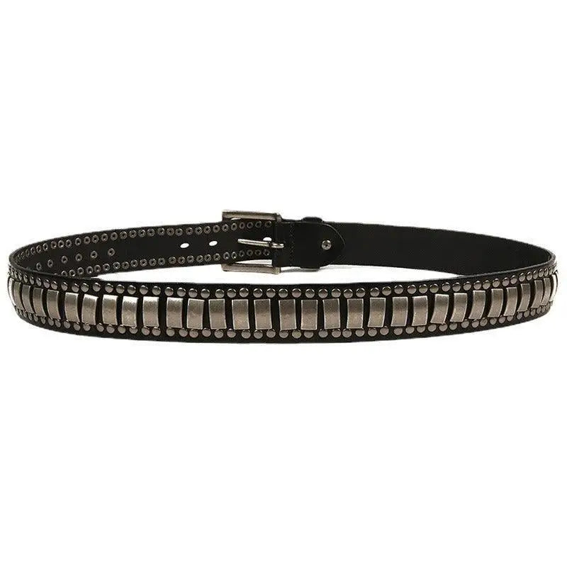 Ynaselle genuine leather wristband with silver studs and plates for a stylish look