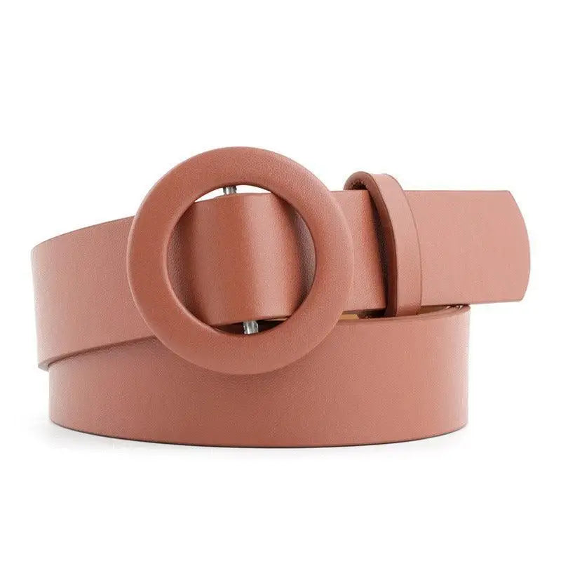 Salmon-colored belt with circular buckle from the Assorted Round-Buckle Belts Collection