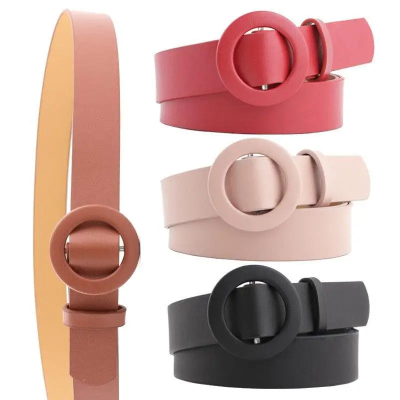 Assorted round-buckle belts displayed in the Assorted Round-Buckle Belts Collection