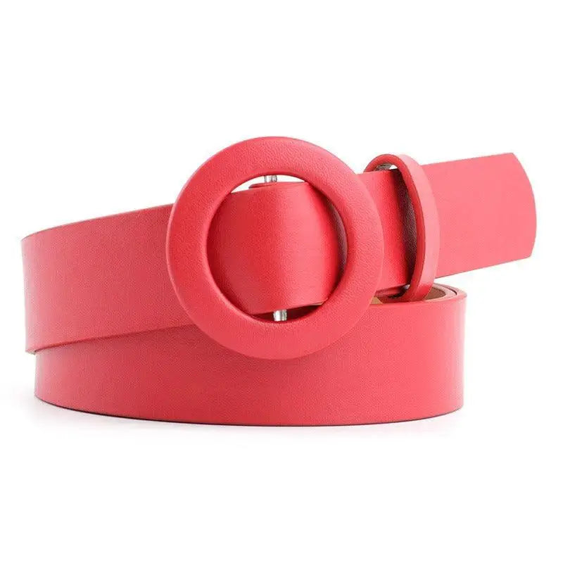Red leather belt with circular buckle from the Assorted Round-Buckle Belts Collection