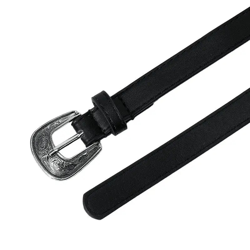 Ourahi Belt with black leather and ornate silver buckle for stylish accessories