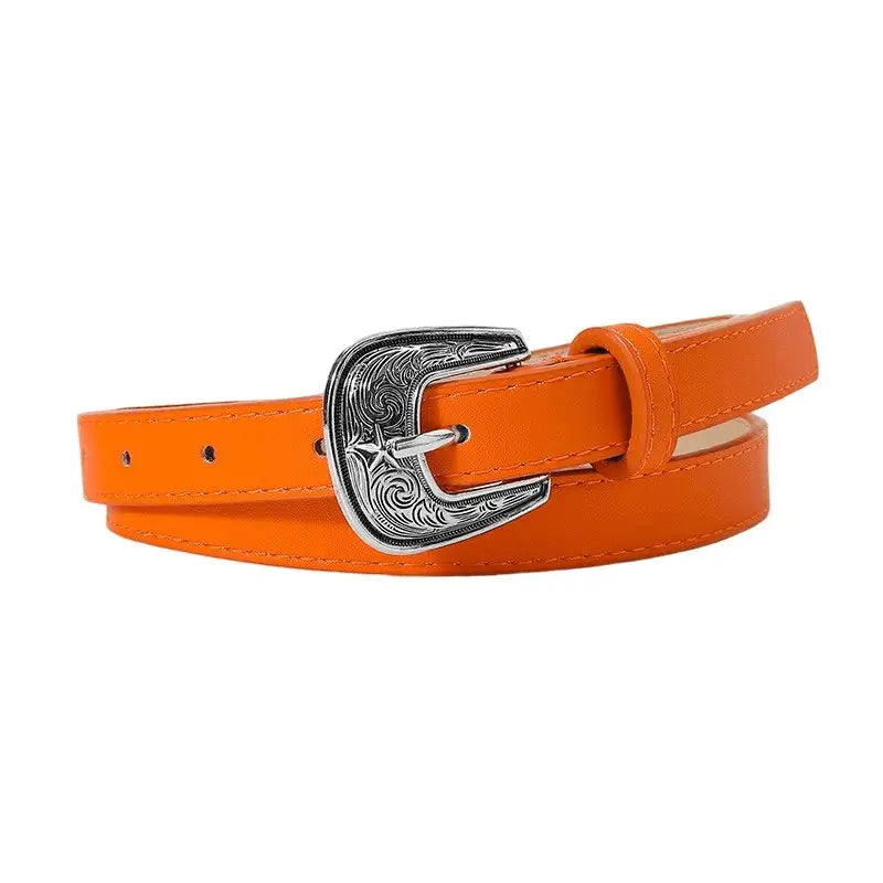 Ourahi belt in orange leather with silver buckle for stylish accessories