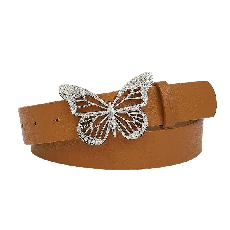 Brown belt with butterfly buckle from Set of Four Butterfly Buckled Belts for Various Outfits