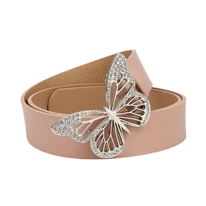 Pink belt with butterfly buckle from the Set of Four Butterfly Buckled Belts for Various Outfits