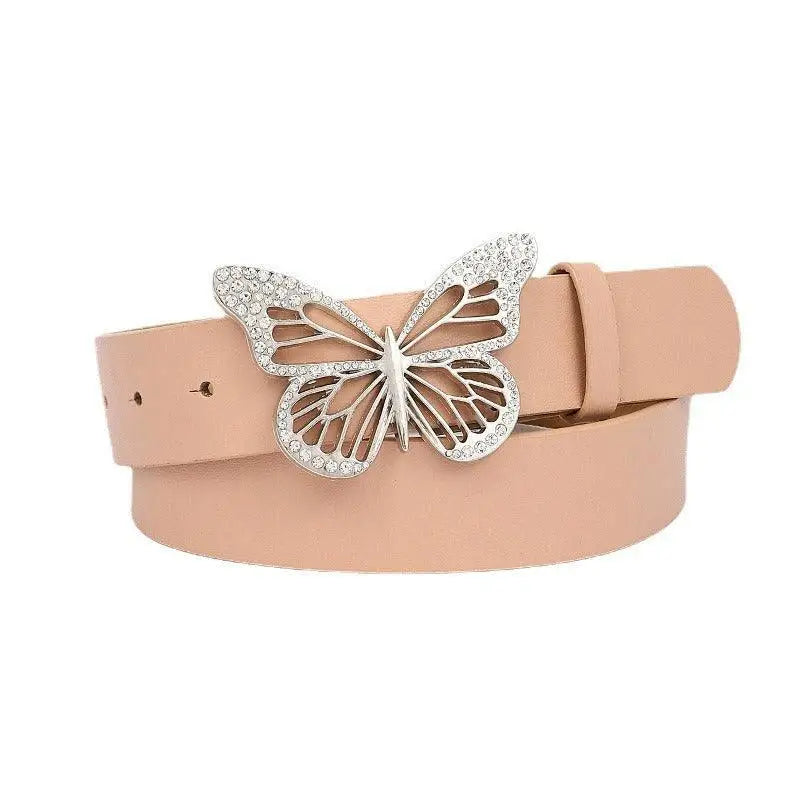 Peach-colored belt with jeweled butterfly buckle from Set of Four Butterfly Buckled Belts