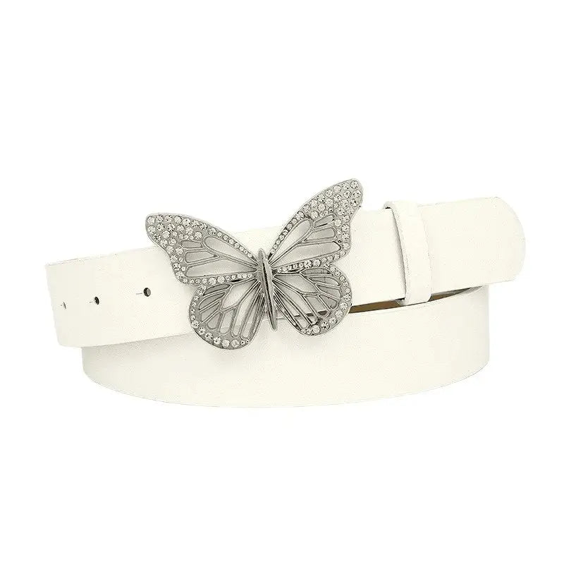 White belt with butterfly buckle from Set of Four Butterfly Buckled Belts for Various Outfits