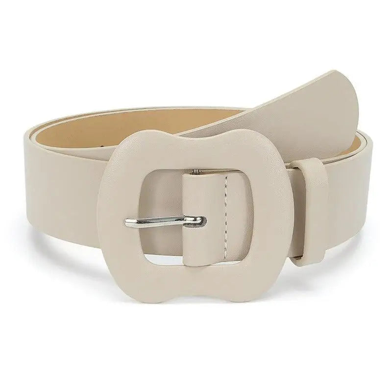Beige leather belt with oversized decorative buckle from Colorful Leather Belts collection