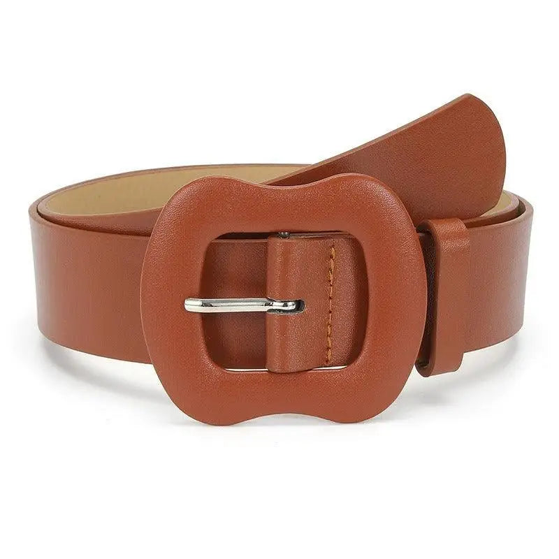 Brown leather belt with a distinctive decorative buckle from Colorful Leather Belts collection