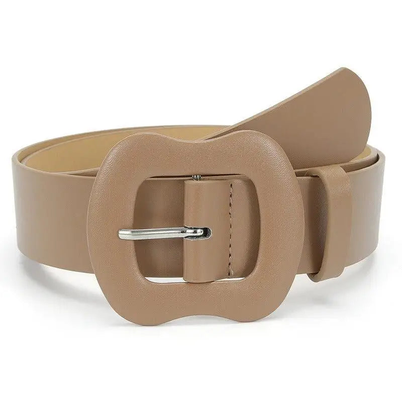 Beige leather belt with rounded decorative buckle from Colorful Leather Belts collection